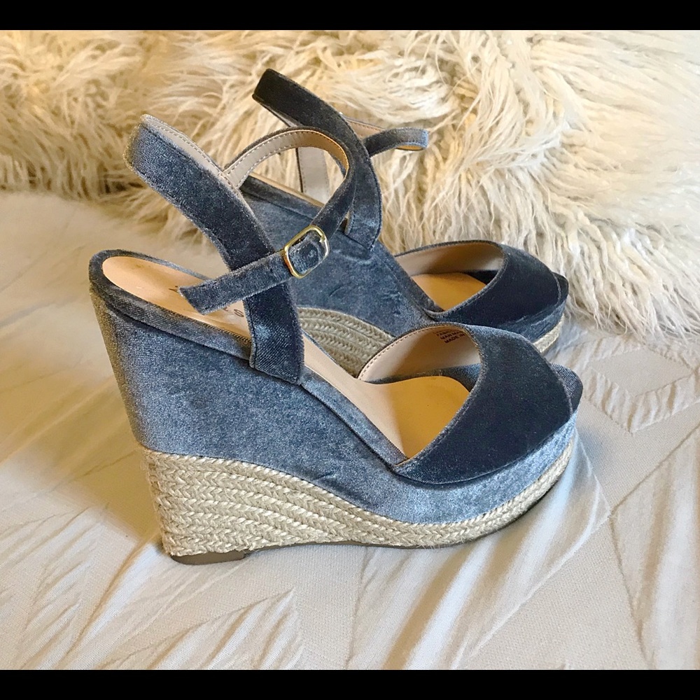 Never Worn Platform Blue Velvet Espadrilles